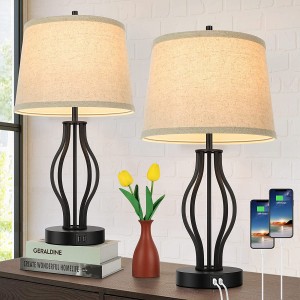 Set of 2 Touch Control 3-Way Dimmable Table Lamps 22in Modern Bedside Nightstand Lamps with 2 USB Charging Ports Desk La