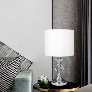 KARMIQI Modern Crystal Table Lamp Contemporary Twisted Faceted Crystal Chrome Table Lamp with White Fabric Shade Decorat