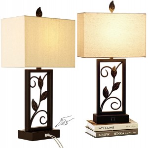 Set of 2 Touch Control Table Lamp with 2 USB Ports, 3-Way Dimmable Modern Nightstand Lamp, Bedside Desk Lamp with Cream