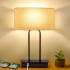 3-Way Dimmable Touch Control Table Lamp with 2 USB Ports and AC Power Outlet Modern Bedside Nightstand Lamp with Fabric