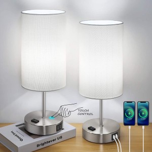 Set of 2 Touch Control Table Lamps with 2 USB Charging Ports&AC Outlet, 3-Way Dimmable Bedside Nightstand Lamps with